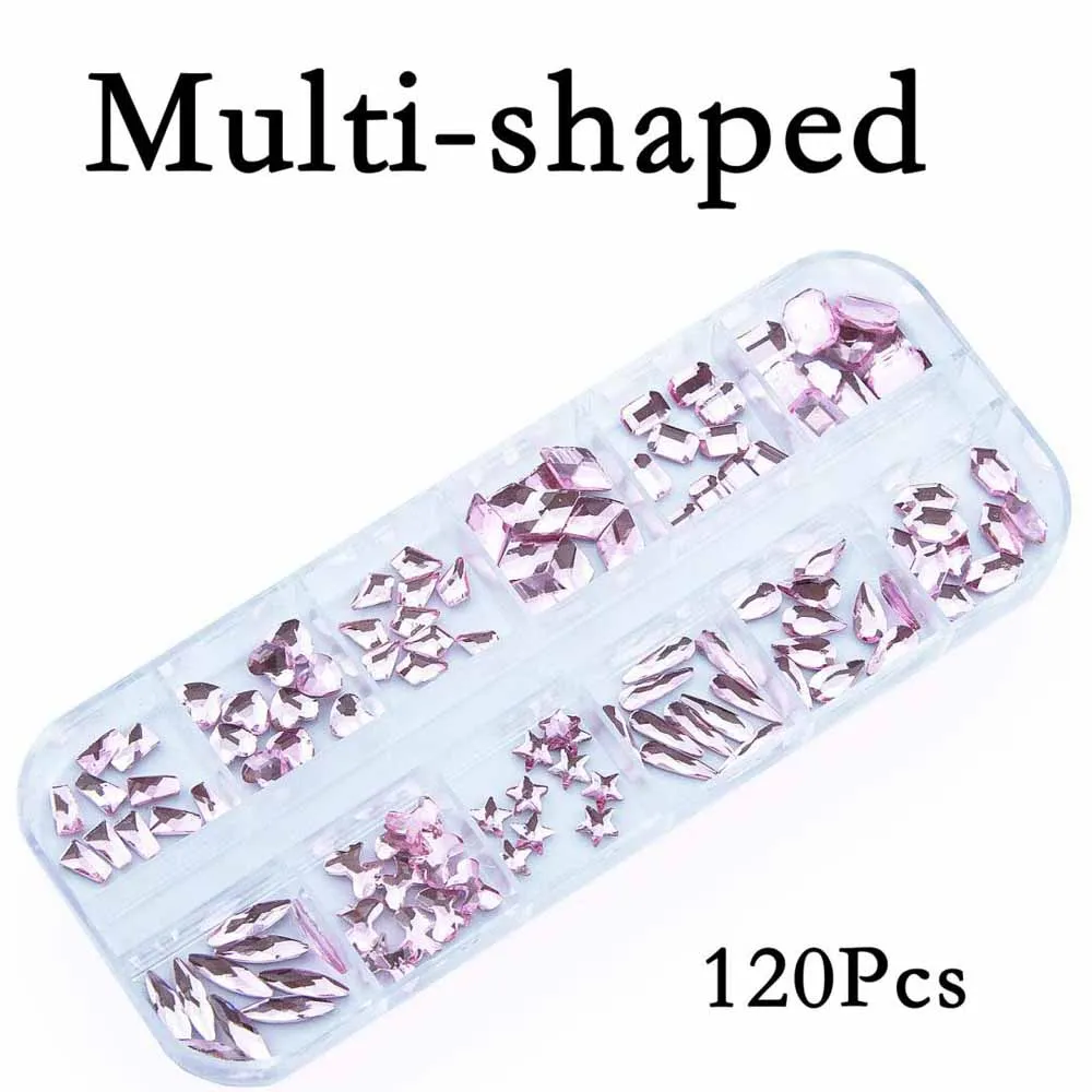 2Boxes(24grids) 3D Sakura Pink Nail Art Rhinestones Multi Shapes Flatback Diamonds Nail Charms DIY Crafts Clothes Makeup Decor