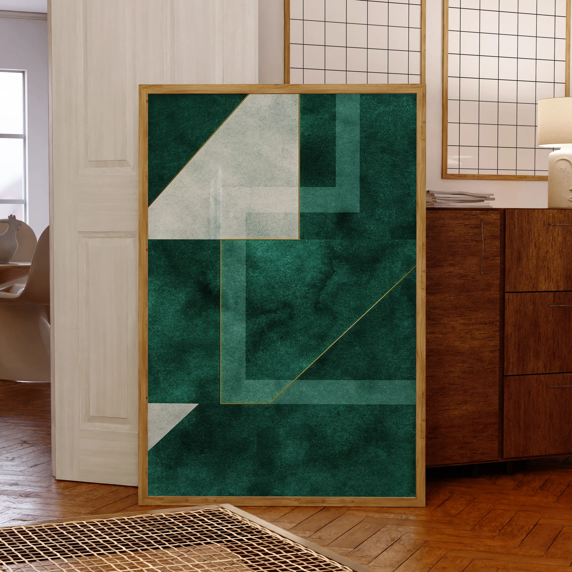 Abstract Modern green Emerald Geometry Wall Art Prints Canvas Painting Poster Living Room Bedroom Home Decor