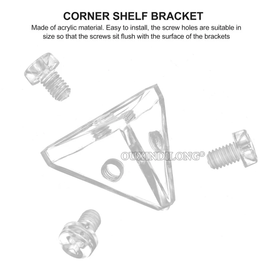 Wholesale 500PCS M4 Thread Clear Acrylic Corner Braces Triangle Display Cases Display Cases Assemble Joint Brackets+Screws
