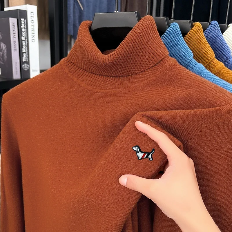 

luxury men's autumn embroidery high quality sweater turn-up collar exquisite knit pullover keep warm leisure versatile clothing