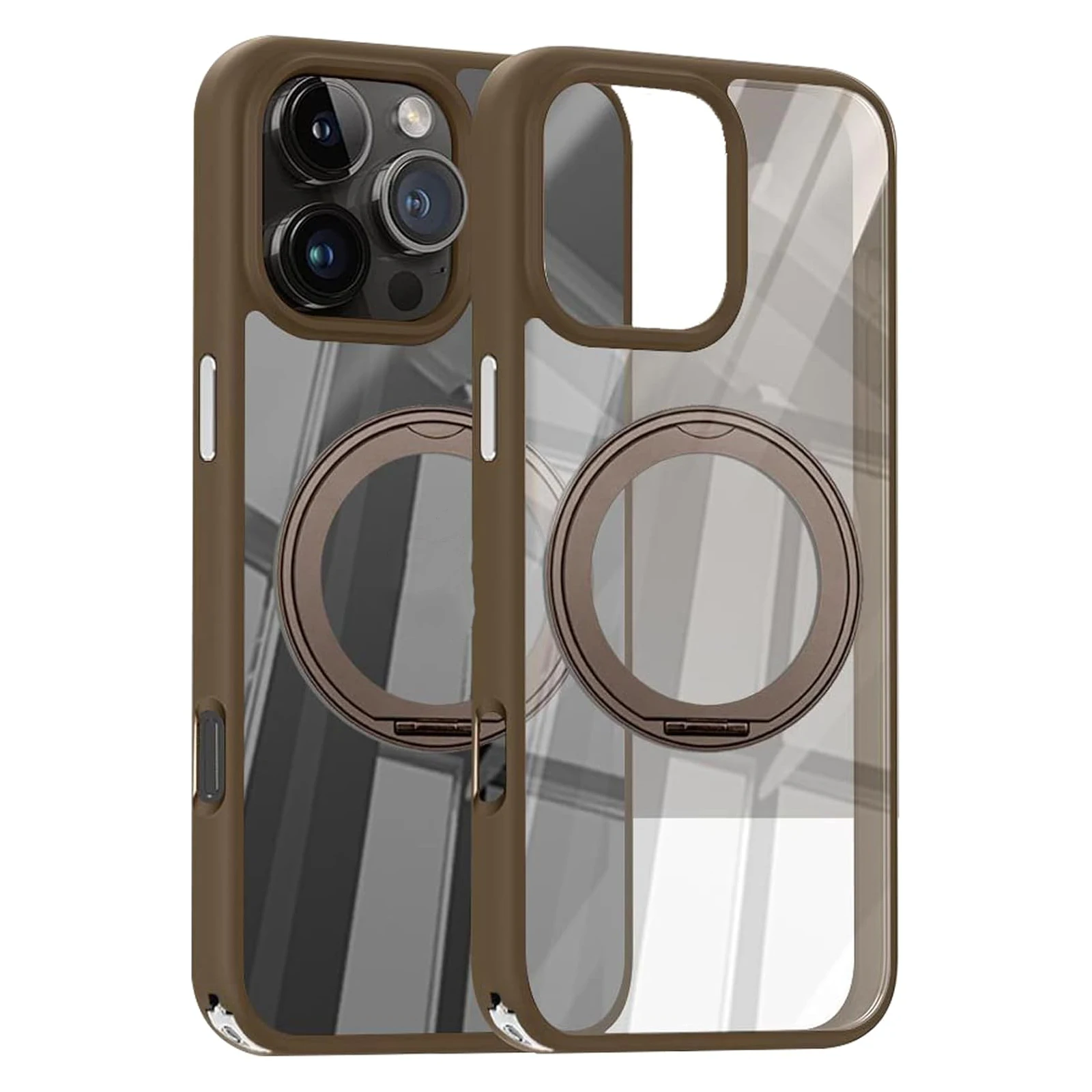 Case for iPhone 16 Pro Max/16 Pro/16 Plus/16 Transparent Case with 360° Rotating Stand & Metal Buttons Compatible with Magnetic