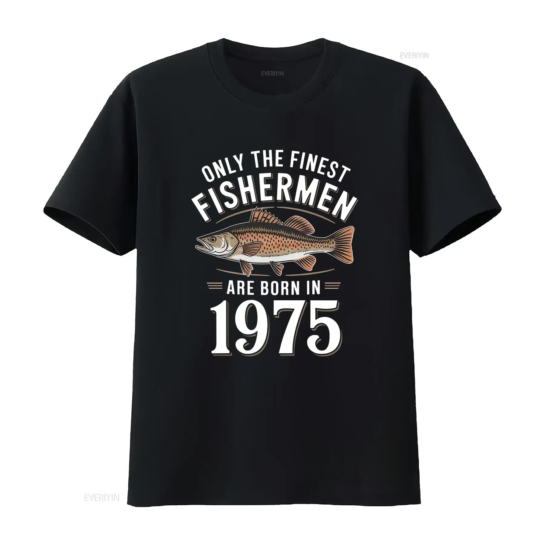 Vintage Finest Fisherman Born 1975 Bass Fish Print Outdoor Casual T Shirt vintage Washed Top For Everyday Wear designer clothes