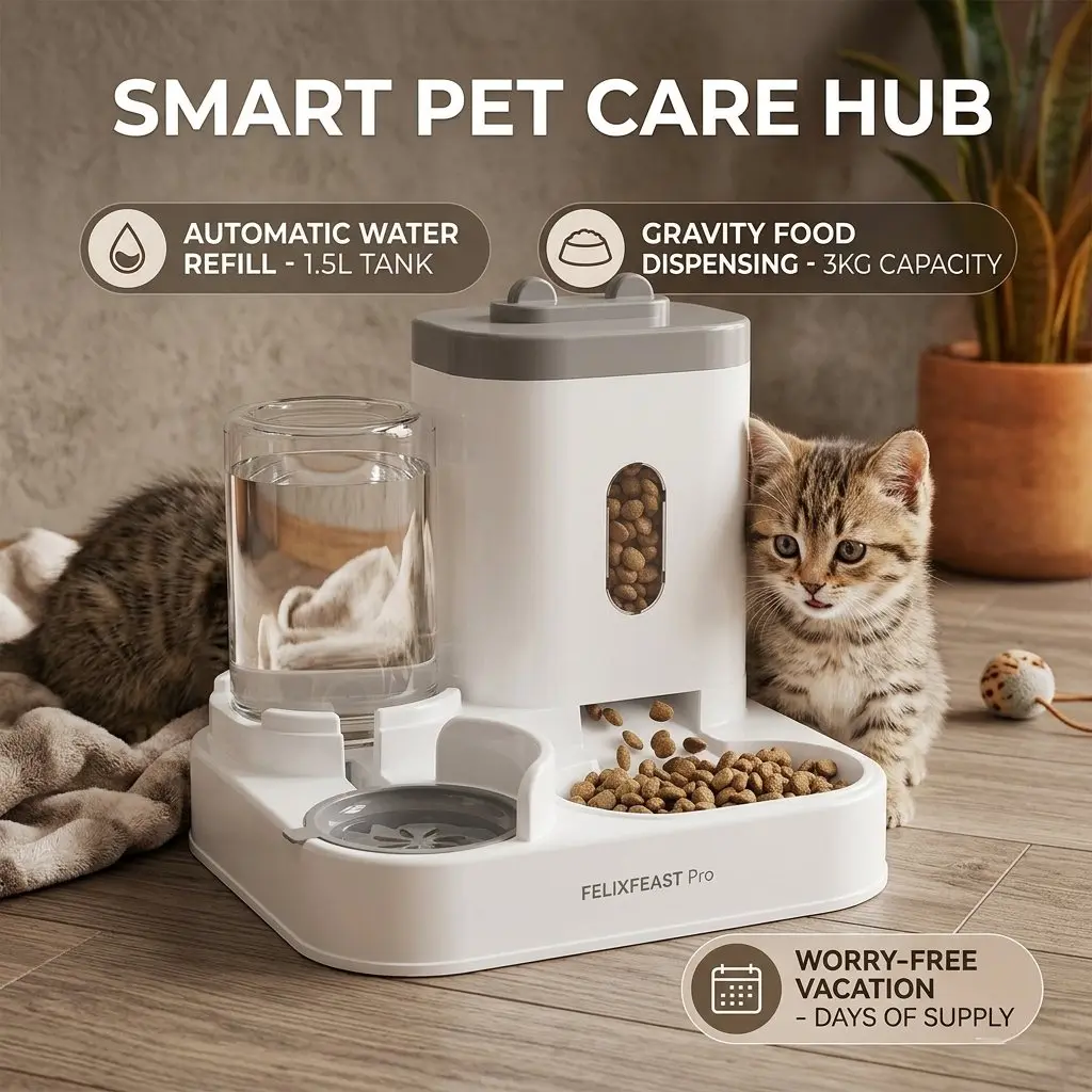 

Automatic Cat Feeder Dog Food Bowl Auto Water Supply Fountain Large Capacity Pet Food Storage Dispenser Kitten Puppy Accessories