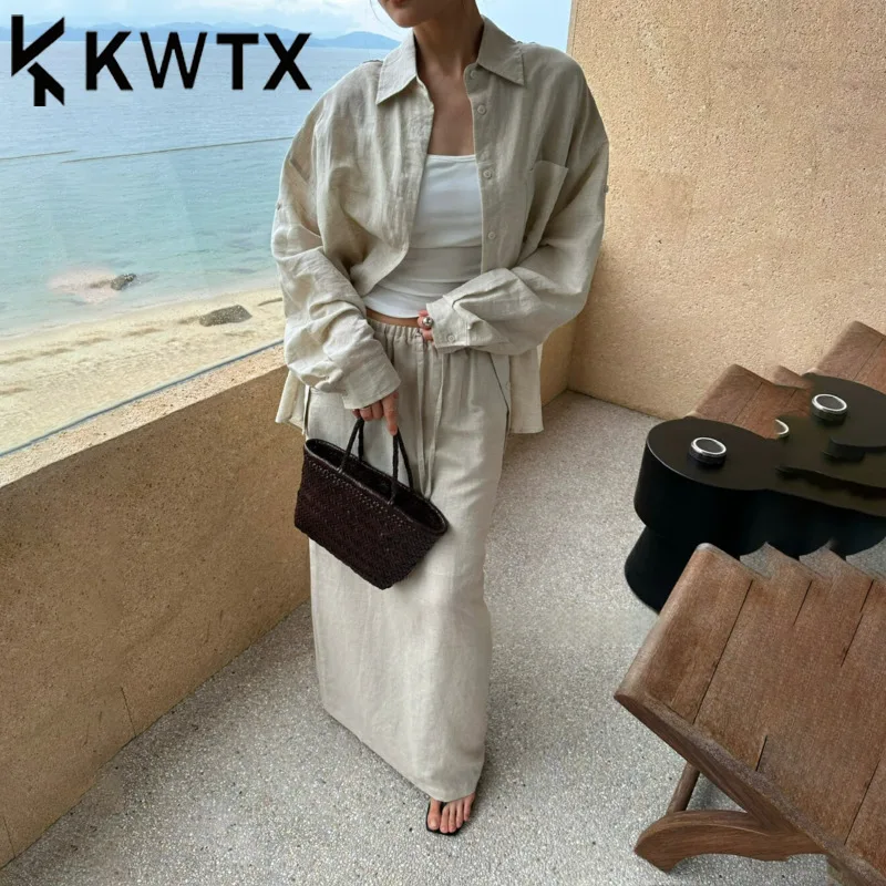 

KWTX Women’s 2 Piece Set Shirt Top Straight Skirt Vintage Casual Soft Elegant Luxury Chic Solid Color Spring Summer 2025