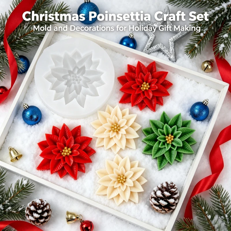 Heat Resistant Easy Release Holly Flower Silicone Mold Mould Resin Candle Clay DIY Craft Valentine Mother's Day Gift Decoration