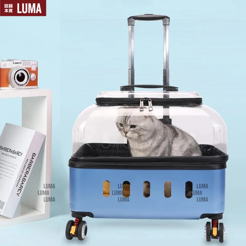 Dog Cat Transparent Bubble Carrier Airline Approved Hard Shell Portable Rolling Luggage Travel Case Dog Stroller Dog Car