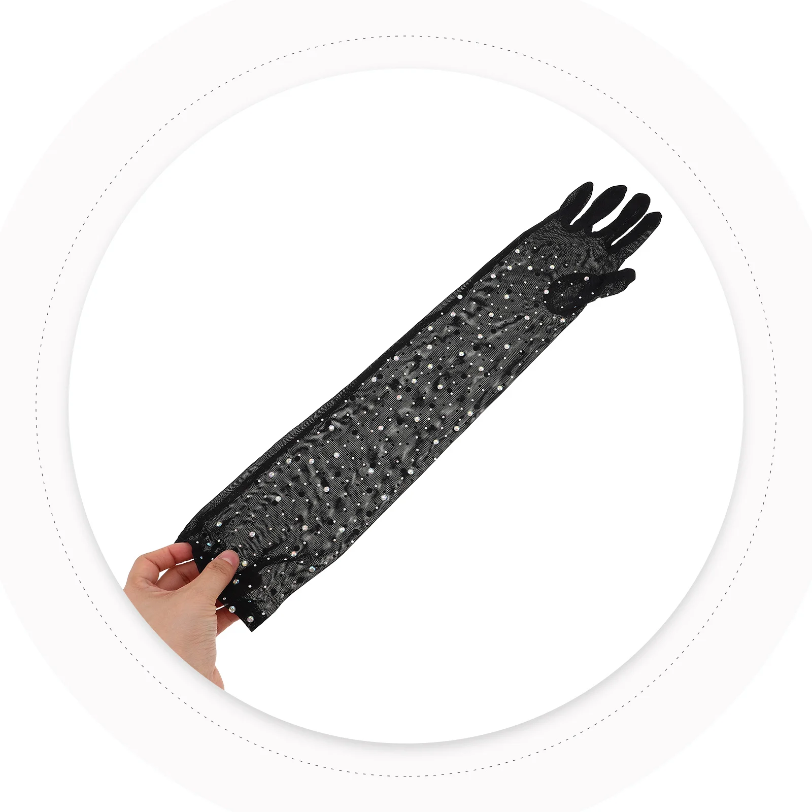 

1Pair Stretchy Sparkly Rhinestone Gloves Black Mesh Tulle for Women Bridal Evening Wedding Halloween Rave Party Supplies
