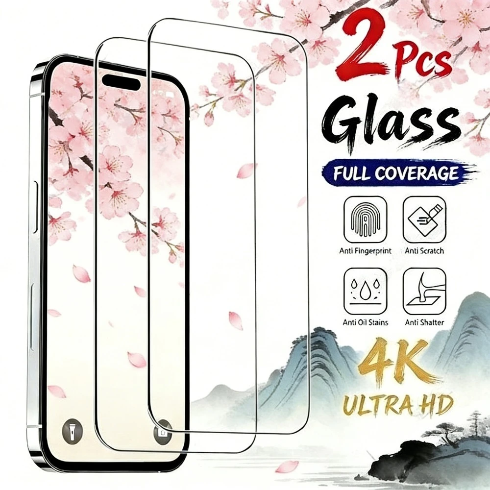 

2Pcs High Clear Tempered Glass for iPhone 17 16 15 14 13 Pro Max 17e 16 15 Plus Air 12 11 Pro Mini Anti-Scratch Screen Protector