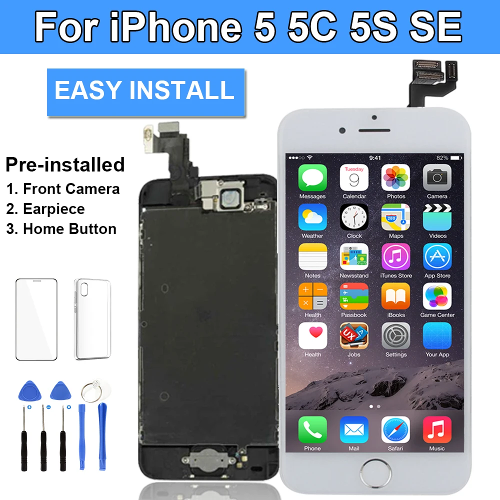 Full Set Screen For iPhone 5 5C 5S 5SE SE 2016 LCD Display Replacement Kit Touch Digitizer Assembly+Front Camera+Home Button