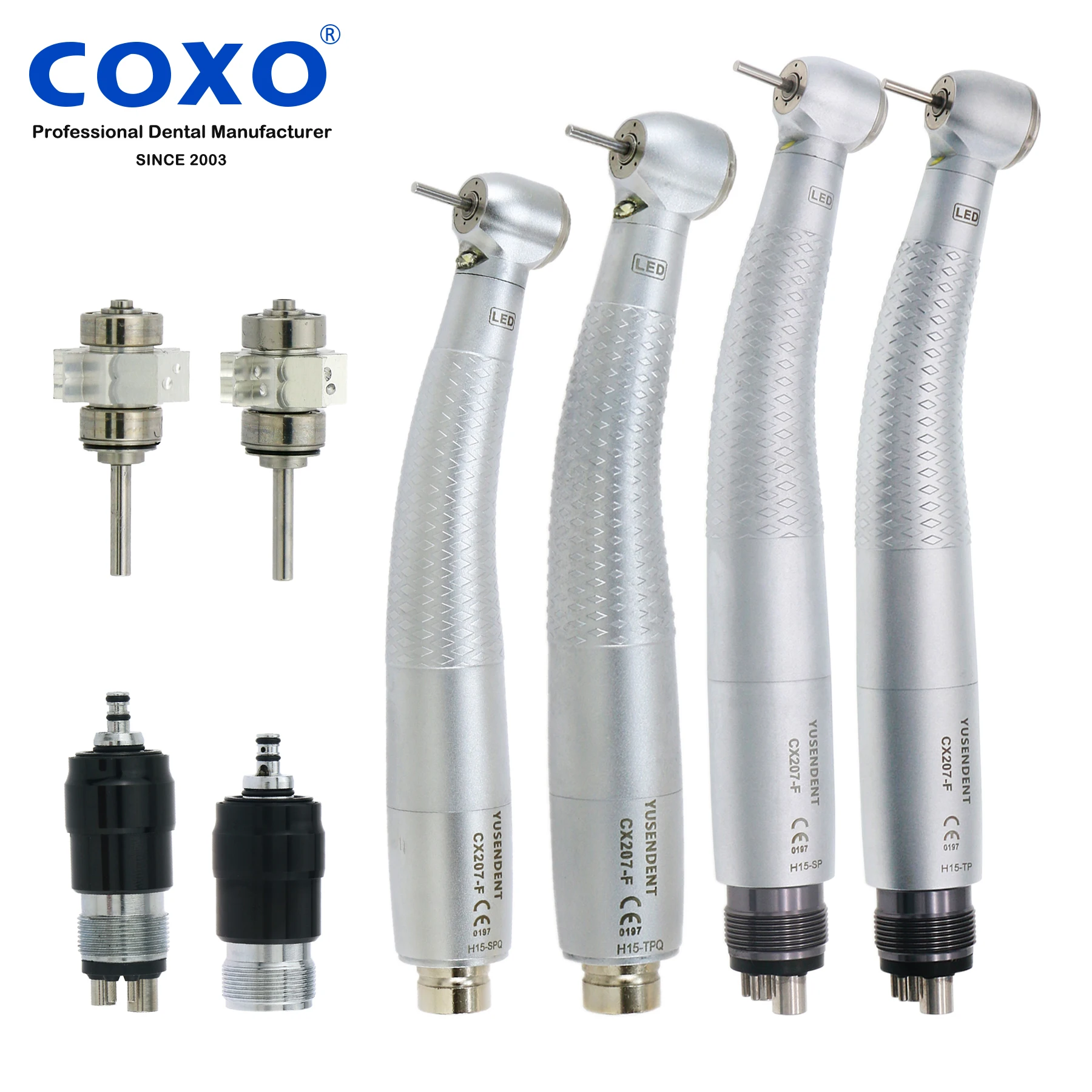 

COXO Dental LED Self Power Handpiece High Speed Air Turbine E Generator Standard Head 2/4Holes CX207-F-SP/TP M4