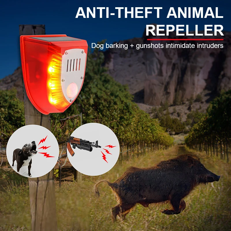 Anti-Wild Javali, Anti-Roubo Sirene, Cão Latir, Home Security, Luz Sensor de Movimento Solar, Animal Repeller