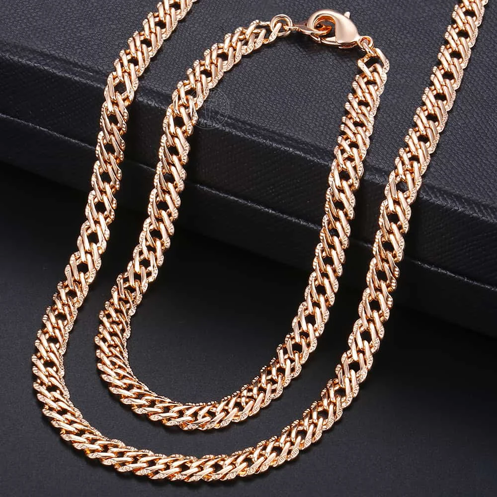 Fashion Jewelry Set for Women 585 Rose Gold Color Braided Foxtail Bead Link Chain Necklace Bracelet Set Wedding Jewelry CS16A