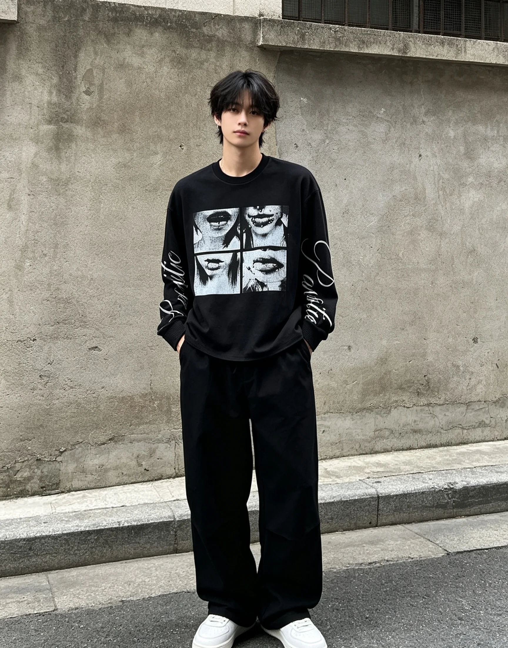 Y2K Grunge Gothic Long Sleeve Crop Top 2026 Punk Face Print Letter Graphic Slim Fit Alt Aesthetic Women Streetwear Tees