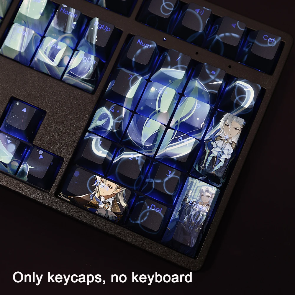 108 Keys Genshin Impact Neuvillette Keycaps PBT Dye Subbed Backlit Keycaps Anime Gaming Key Caps For ANSI 61 87 104 108 Layout