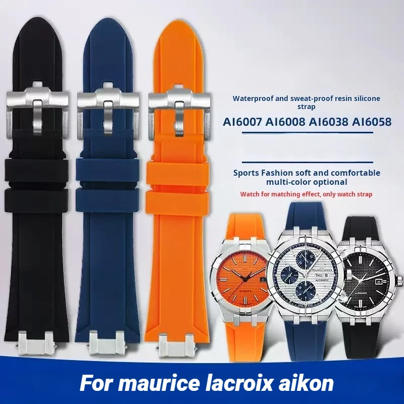 para-maurice-lacroix-aikon-ai6008-ai6007-6038-ai6058-pulseira-de-relogio-adaptador-aco-modificado-pulseira-rapida-silicone-borracha-masculino-pulseira