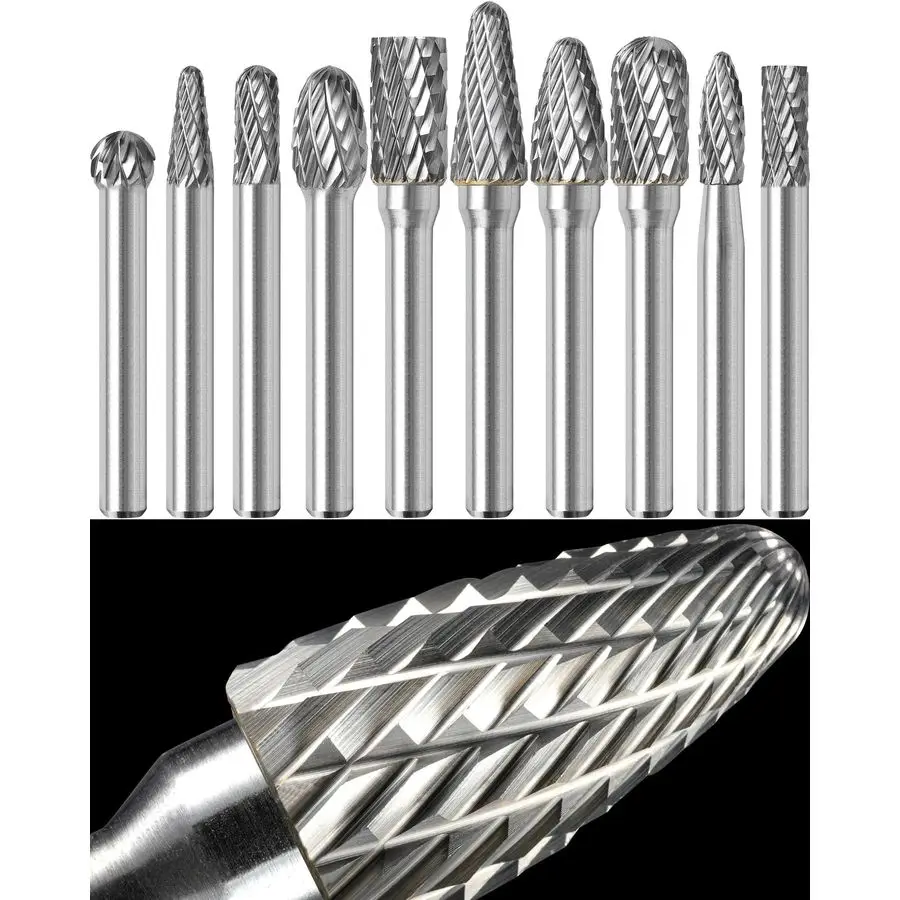 

Carbide Burr Set 1 4 Shank w Clear Box Max Head Dia 10mm Die Grinder Bits Rotary Tools Attachment Kit Rasp Accessories Metal Woo