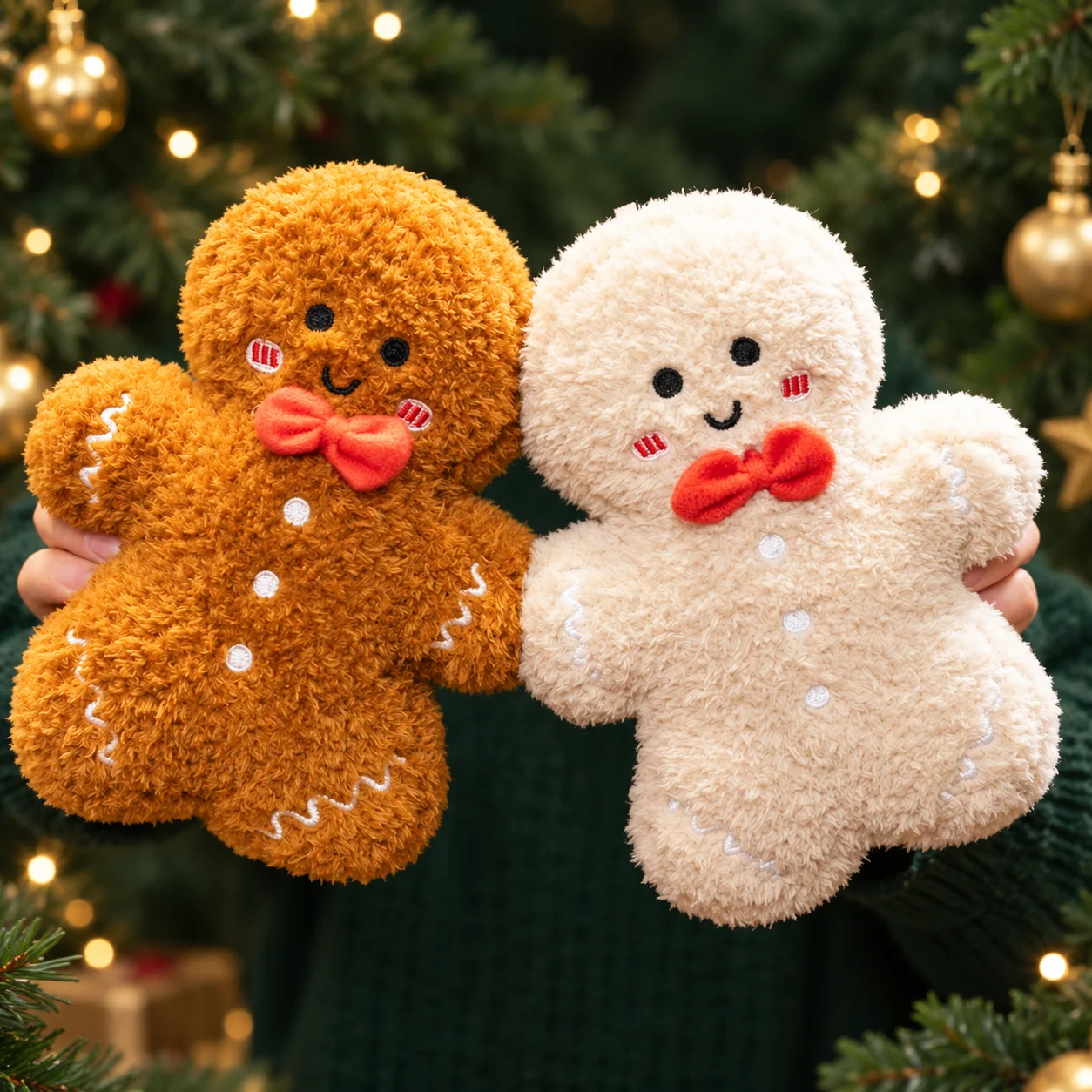 Cute Gingerbread Man Plush Toy Soft Stuffed Christmas Cookie Doll with Bow Tie Holiday Party Decor Kids Xmas Gift