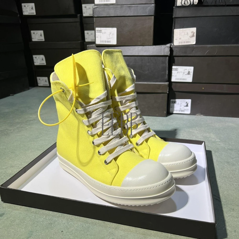 

Brand Designer Casual Shoes Bright Yellow Army Green Fruit Green Canvas High Top Casual Women's Lace-Up Flat Canvas Sneakers