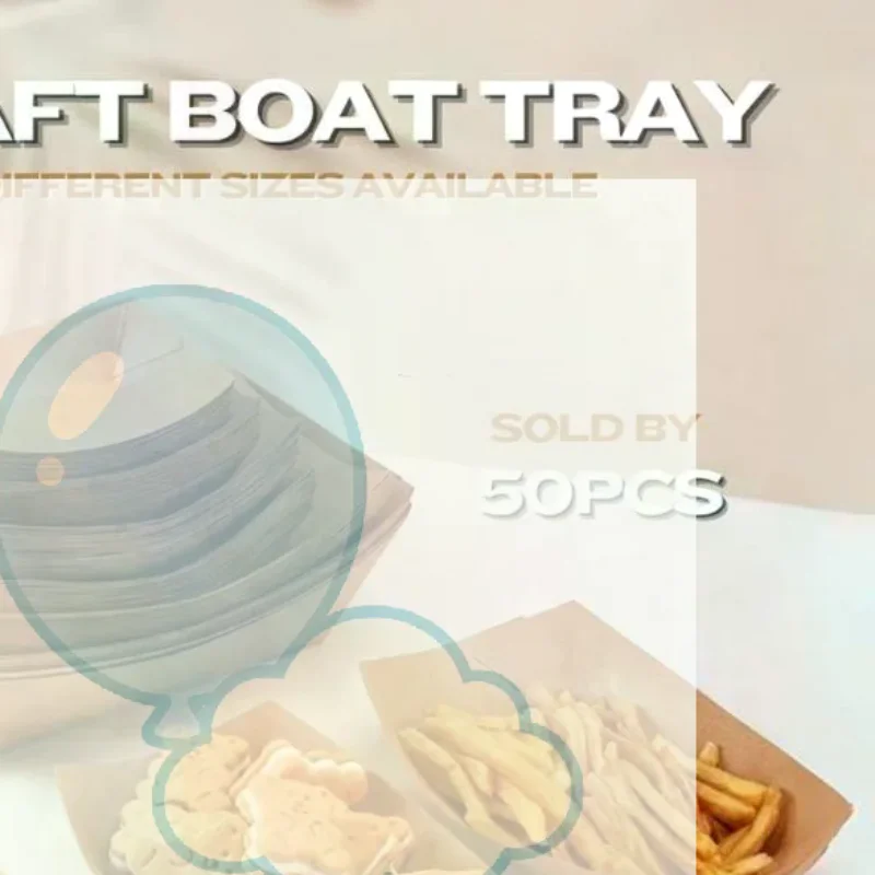 50Pcs Kraft Boat Tray Disposable Hotdog Boats Kraft PaperFood Packing Tray Snacks Disposable Kraft Paper Boat-Shaped Trays