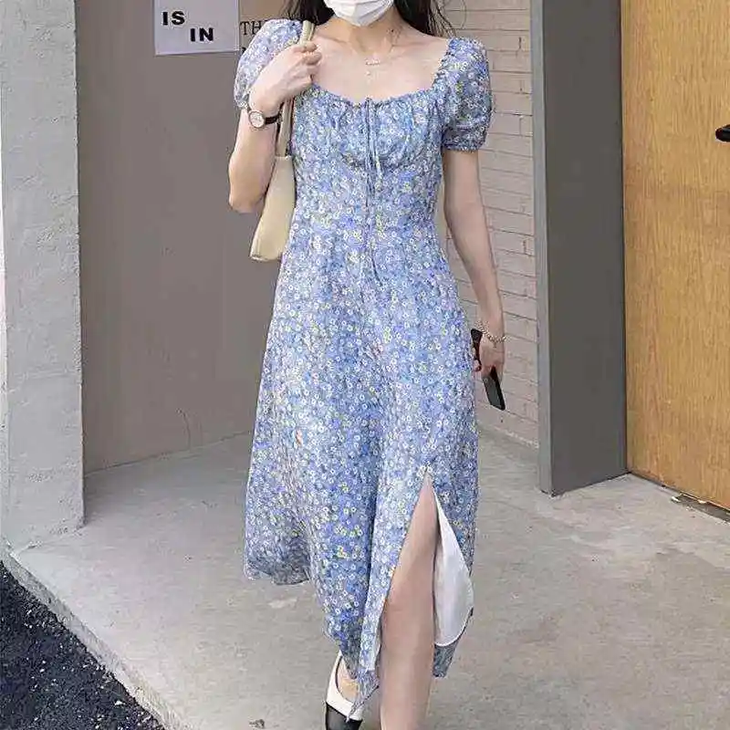 

Slimming Chiffon Long Dr Gentle Tight Waist Summer Square Cleanfit H Version for Middle-Aged Women Ciwalk Tee-quarter ...
