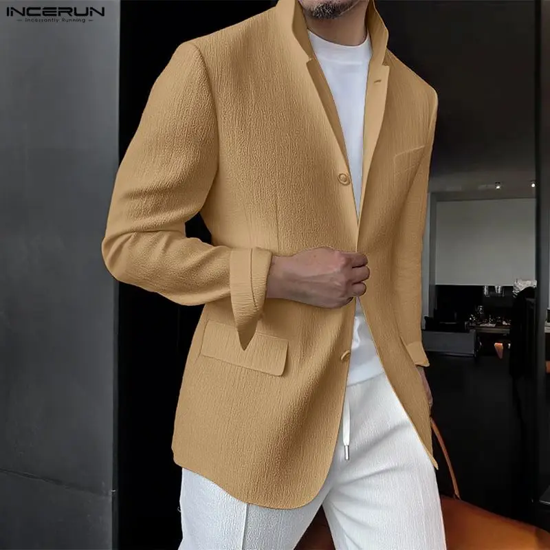 

INCERUN Men Blazer Lapel Long Sleeve Solid Color Button Male Suit Streetwear Elegant 2025 Fashion Casual Thin Coats Men S-3XL