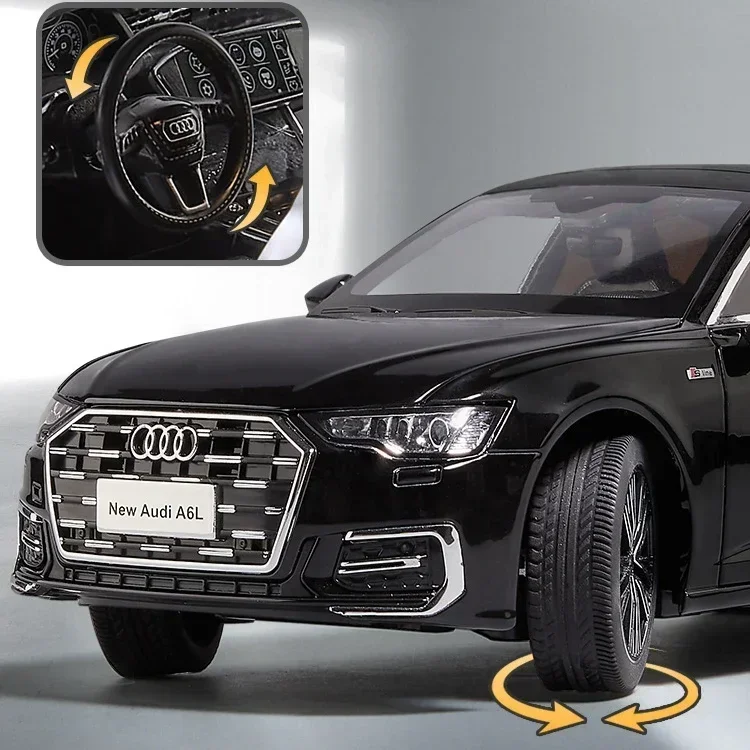 Audi A6L Alloy Diecast Car Model Brinquedos com Som e Luz, Pull Back Scale Model Toy para Crianças, Presente de Aniversário, Novo, 1:18