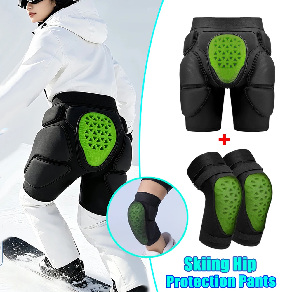 2PCS Ice Skating Protective Gear Ski Hip Knee Pad Set Full Set Inner Wear Speed Skating Butt Pad Anti Fall for Skiing