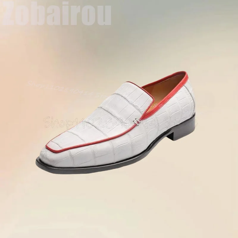 

White Crocodile Print Square Toe Men Loafers Fashion Slip On Men Shoes Luxurious Handmade Party Banquet Office Men Dress Shoes