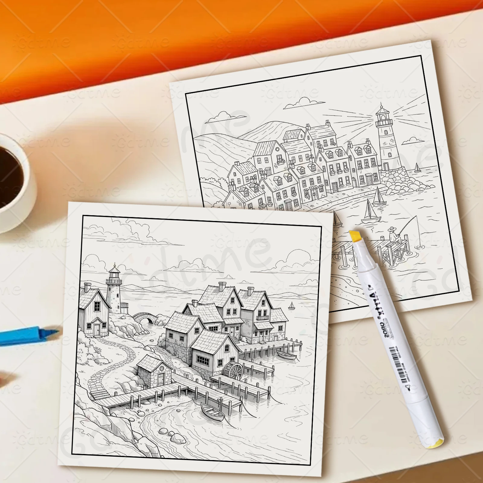 Malbuch für Erwachsene mit Motiven von Küstenstädten, Auffällige und Einfache Landschaftsmuster, Entspannung und Stressabbau, DIY Mal- und Zeichenbuch, Perfektes Geschenk – Detail 9