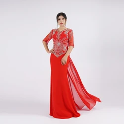 Baisha Prom Dress For Women 2024 Handmade Beaded Plus Size Mom Evening Dresses Half Sleeve For Party Formal Occasions C38