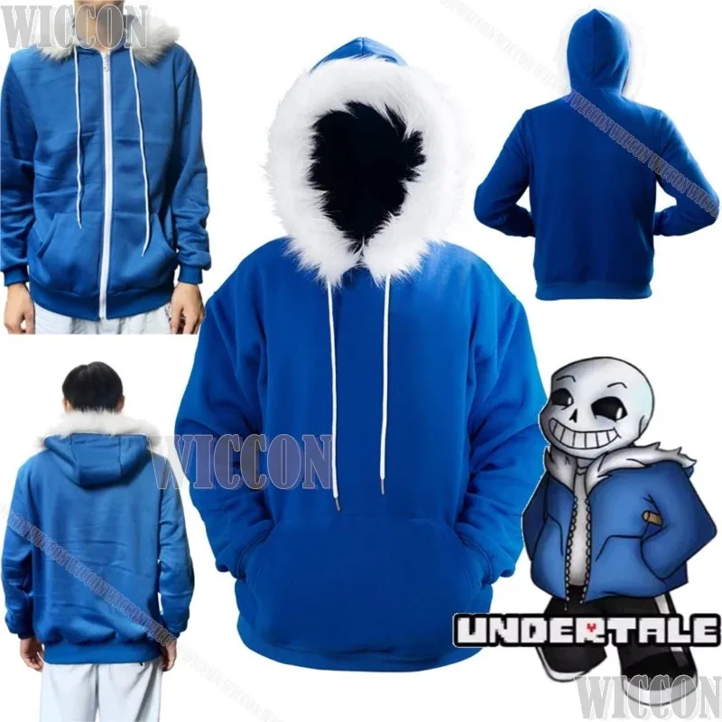 أزياء Sans Brothers Game Undertale التأثيرية معطف أزرق وياقة من الفرو مع قلنسوة مقاس S-5XL لحفلات الهالوين للنساء Mk;3,c'5.b;8'