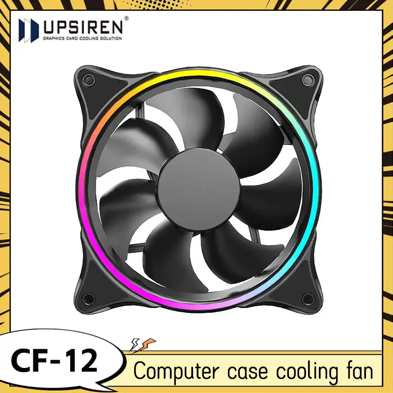 UPSIREN CF-12 Chassis Fan 12cm 5V 3-pin ARGB and 4-pin PWM High-Performance Silent Cooling Fan Halo Light Effect Black/White Fan