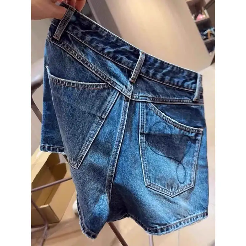 High Waist Embroidered Blue Jeans Shorts Women Summer Thin Wide Leg Pants Flattering for Pear Shaped plus Size Hot Pants