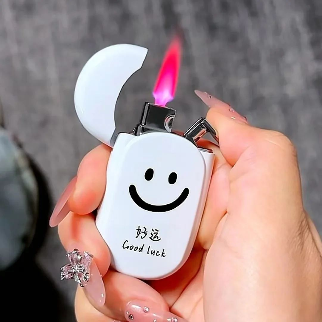 

New Smiling Lucky Windproof Lighter Metal Spray Red Flame Inflatable Portable Lighter Cigarette Accessories Smoking Gifts