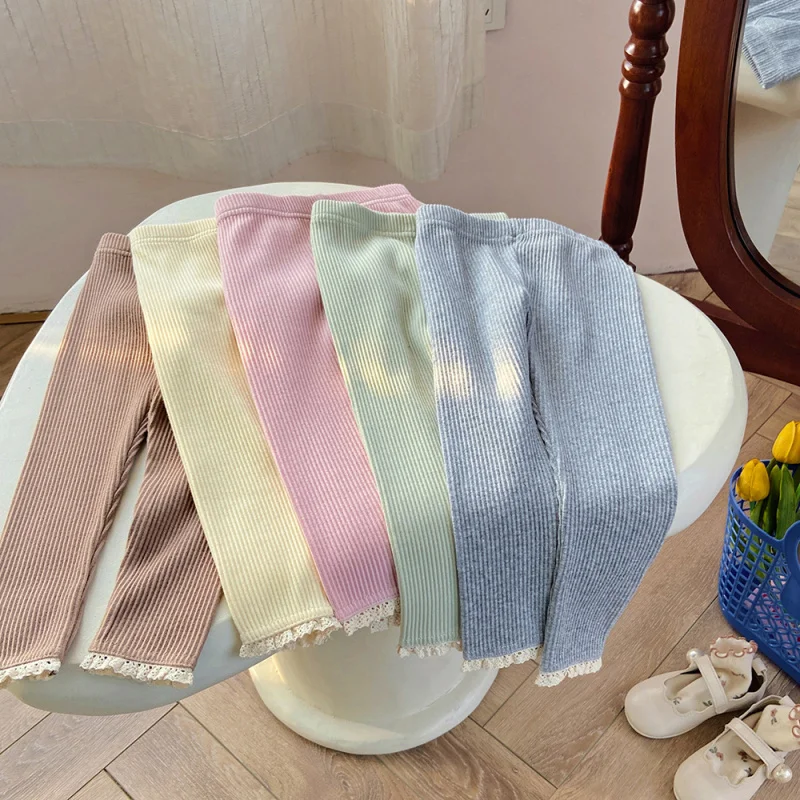 

Spring Autumn Pants Newborn Girl Trousers Soild Lace Ruffle Cotton Student Skinny Legging Kids Children Leggings 1-8Years