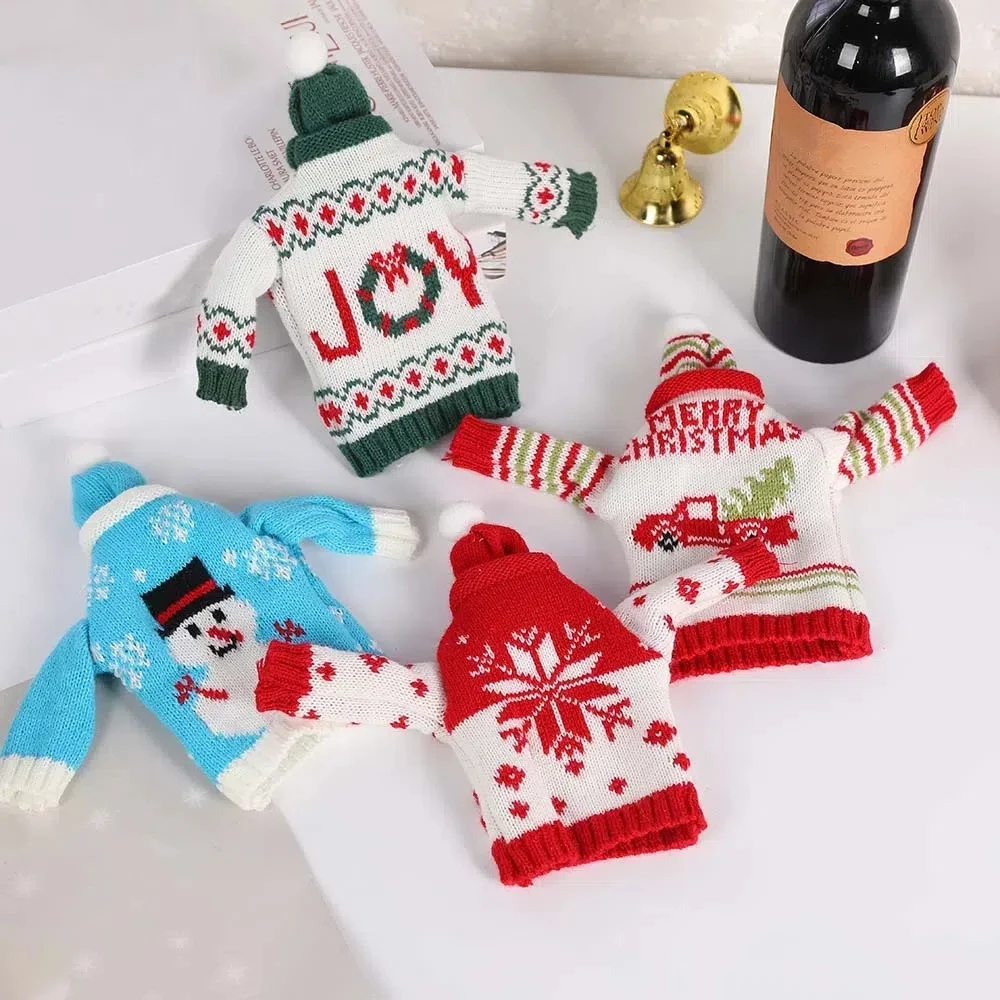 

Knitted Clothes with Hats Christmas Wine Bottle Cover Christmas Decorations Cartoon Champagne Wine Bag Portable Reusable
