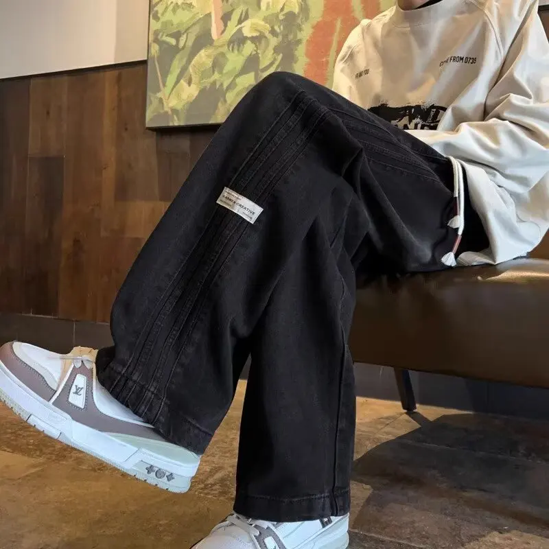 Tre bar jeans retrò americani da uomo primavera e autunno nuovo stile high street elastico in vita sciolto casual gamba dritta da uomo lunga