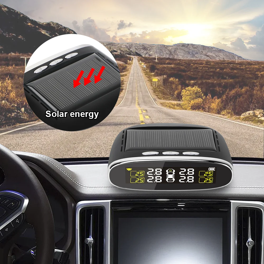 

Solar Power TPMS Temperature Alert Car Tire Pressure Alarm Monitor System Waterproof Intelligent With 4 Internal/External Sensor