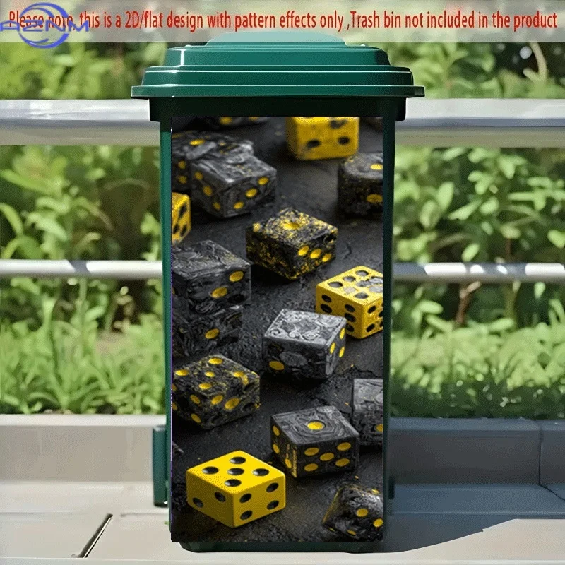 PC 2D Flat Self-Adhesive Trash Can Sticker, Visually Striking Yellow And Black Dice Decorative Sticker, Creative Trash Can Dec
