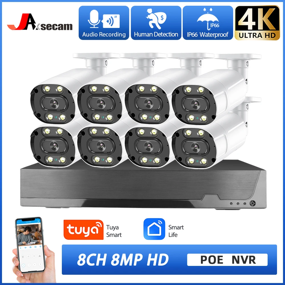 

4K 8MP 8CH Tuya Smart Life POE NVR Video Recorder 8MP POE Day Night Vision Security IP Camera Surveillance CCTV Network System