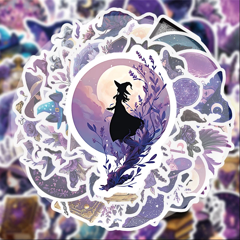 56 Pieces of Mysterious Witch Stickers, Suitable for Water Bottles, Laptops, Phone Decorations, Suitcases, Skateboards, Guitars, Gift Boxes, Party Decorations, Holiday Gifts