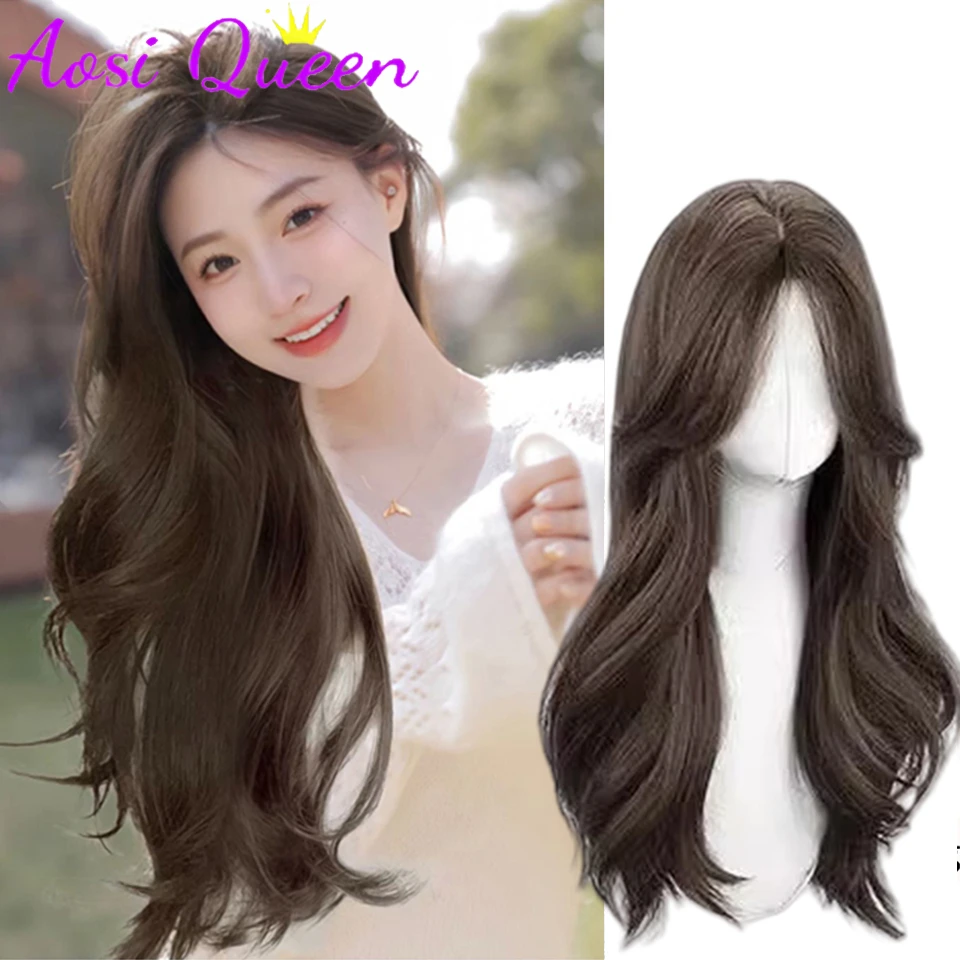 

AOSI Synthetic Wig Women's Long Hair Full Head Set with Natural Synthetic Hair Long Wavy Hair Daily Full Top Wig Set