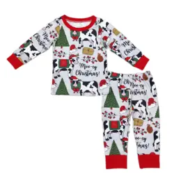 Wholesale Children Christmas Cow Stripes Set Western Baby Boy Long Sleeves Shirts Kids Pants Toddler Outfit Pajamas Sleepwear