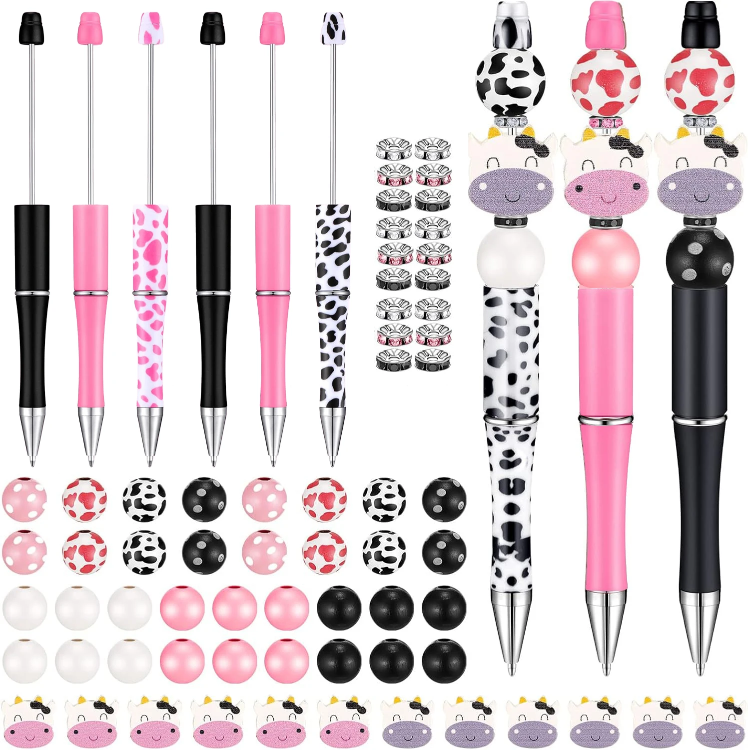 70Pcs/Set Cow Print Mixed Wooden Beads 16‑20mm  For DIY Beadable Pen Keychain Handmade Craft Jewelry Making Supplies