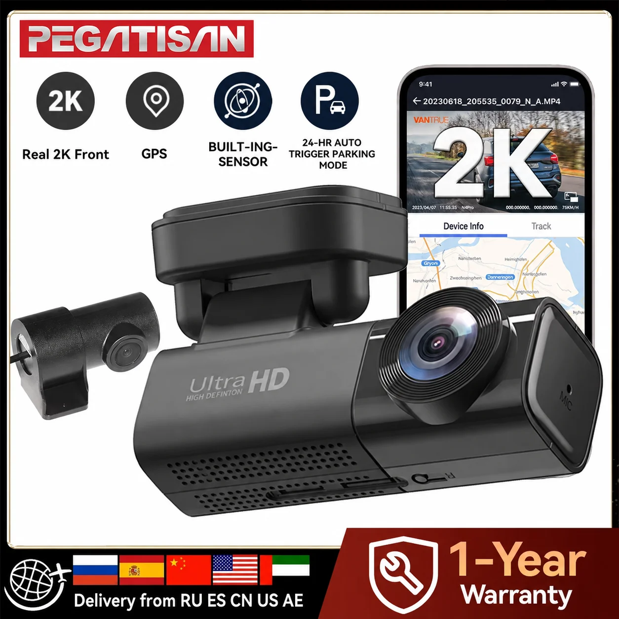 PEGATISAN 2K 4G Dashcam GPS Remote Connection Live-View  Dual Lens Car Camera 24/7 Parking Collision Warning Car Video Recorder