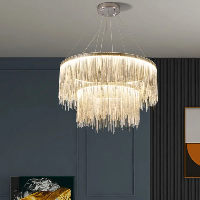 Imagem -02 - Nordic Waterfall Tassel Led Lights Chandelier Lâmpada de Néon para Casamento Cozinha Mesa de Jantar Sala de Estar Quarto Decoração de Casa