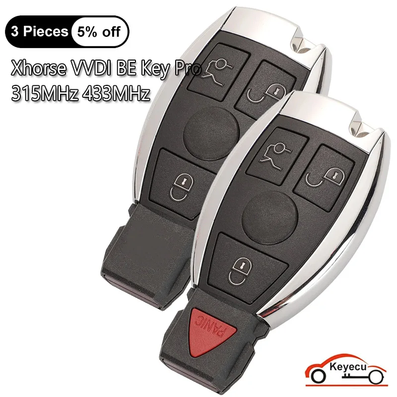 KEYECU 3 4 Buttons 315MHz 433MHz for Mercedes-Benz Xhorse VVDI BE Key Pro Improved Version Complete Auto Smart Remote Key Fob