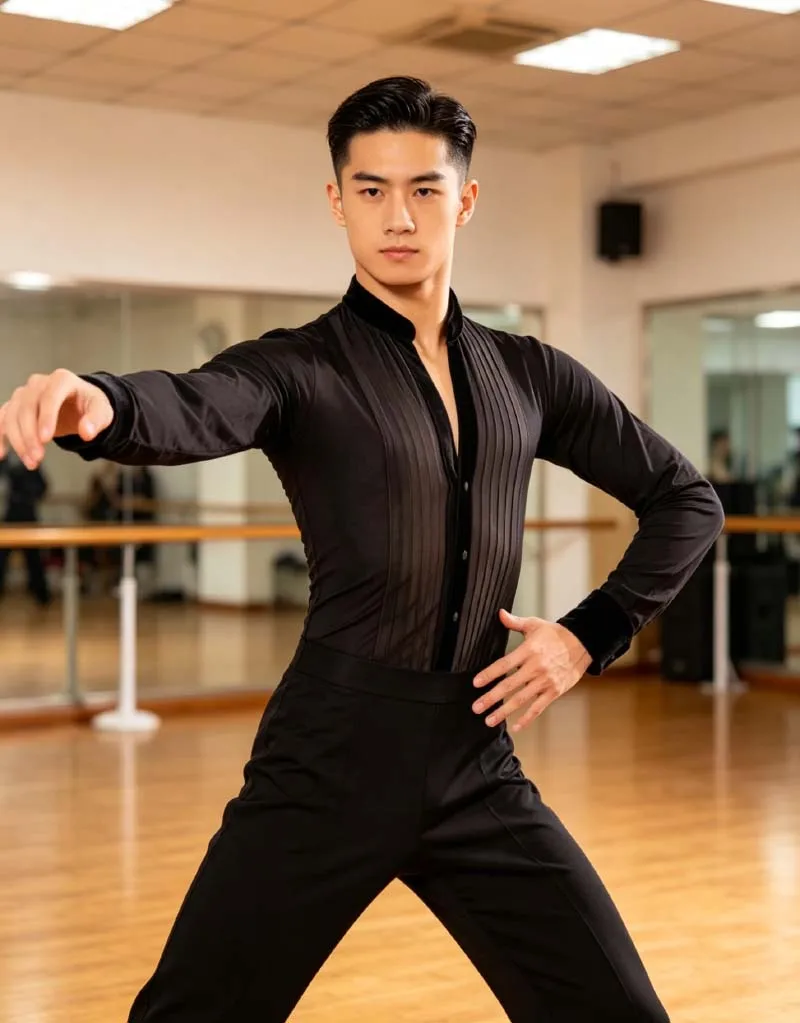 Traje de Baile Estándar para Hombre 2026 Nuevo Esmoquin de Manga Larga Avanzado para Baile Latino, Salón, Vals y Flamenco