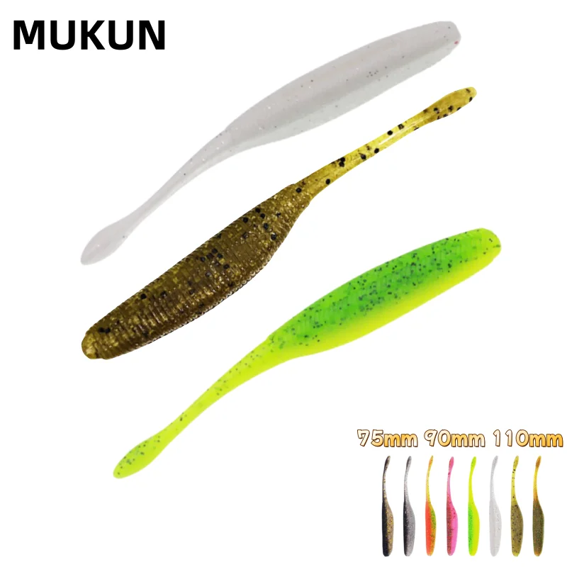 

MUKUN 5PCS Stick Worm Softbait Fishing Lure Salted Straight Tail 75mm 90mm 110mm Perfect Swimming Plastics Dream Shot Soft