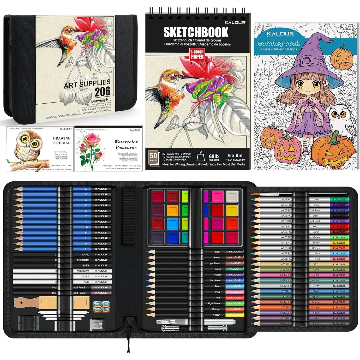 

206-Piece Drawing Set with Sketchbook & Tutorial for Artists Adults Teens Beginners